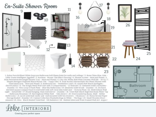 Material board presentation for an En-Suite showeroom