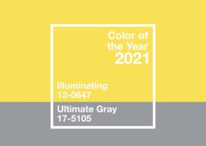 Pantone colour of the year 2021, Illuminating and Ultimate Gray on paint chart